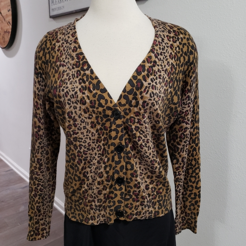 Talbots Animal Print Long Sleeve Cardigan
